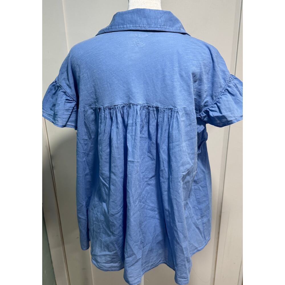 PILCRO Anthropologie SS Button Cotton Peplum Shirt Blouse Size M - Picture 2 of 3